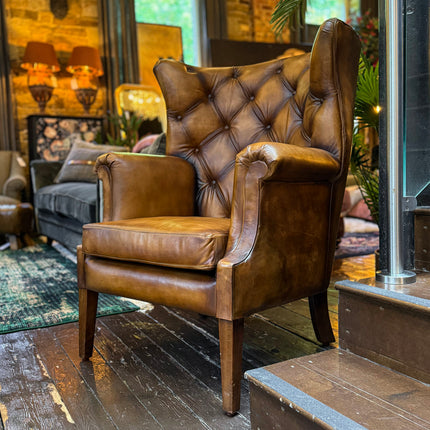 Chesterfield Wing Back in Hand Antiqued Buffalo Leather - Factory Seconds