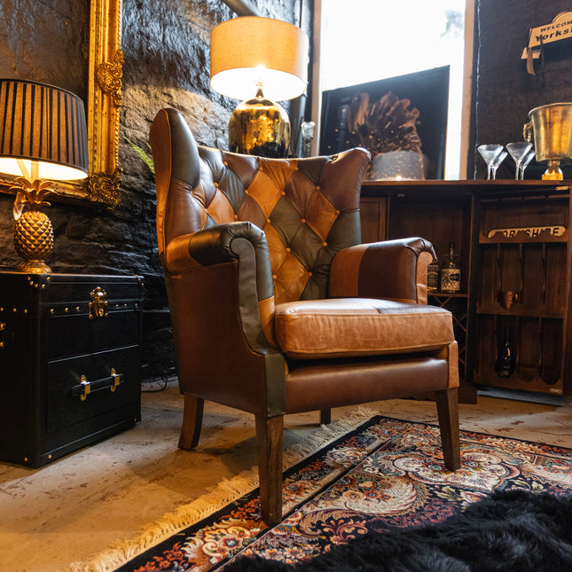 Chesterfield Wing Back in Patchwork Leather - Factory Seconds