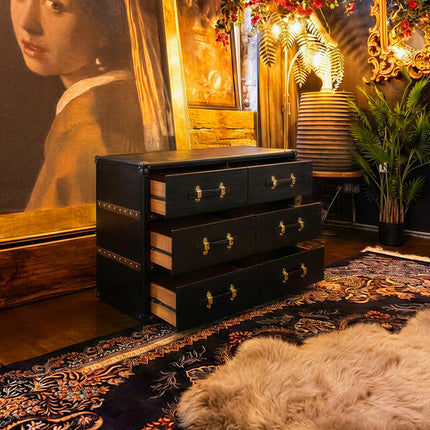 Claridge 6 Drawer Trunk Chest of Drawers in Black Leather