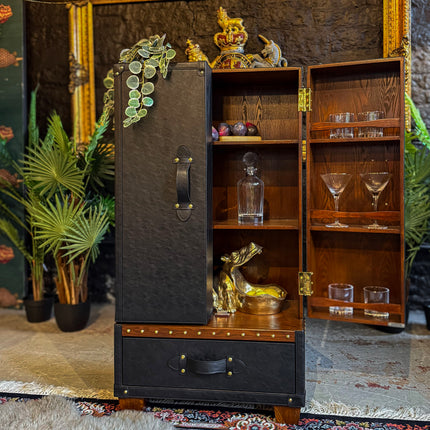 Claridge Sideboard Bar Trunk in Black Leather - New