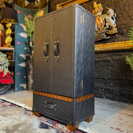 Claridge Sideboard Bar Trunk in Black Leather - New