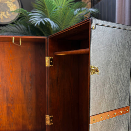 Claridge Trunk 2 Drawer Wardrobe in Black Leather - Clearance