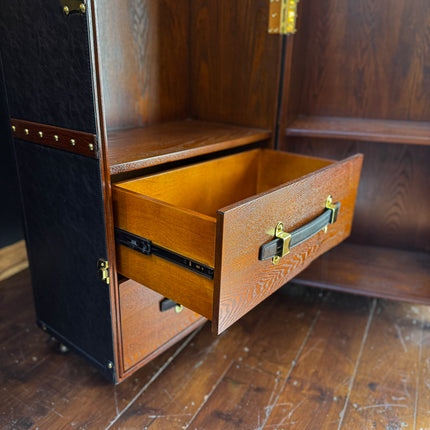 Claridge Trunk 2 Drawer Wardrobe in Black Leather - Clearance