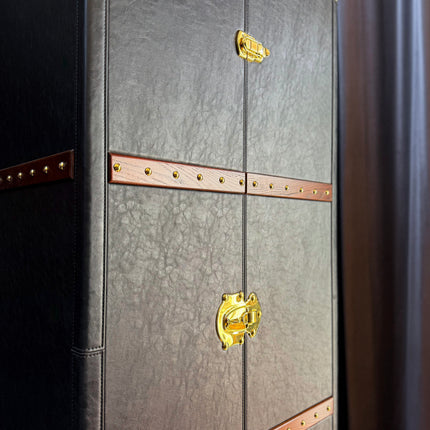 Claridge Trunk 2 Drawer Wardrobe in Black Leather - Clearance