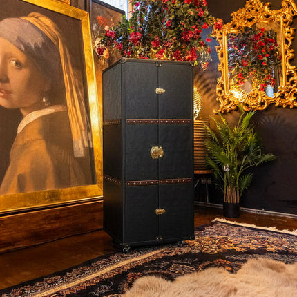 Claridge Trunk 2 Drawer Wardrobe in Black Leather