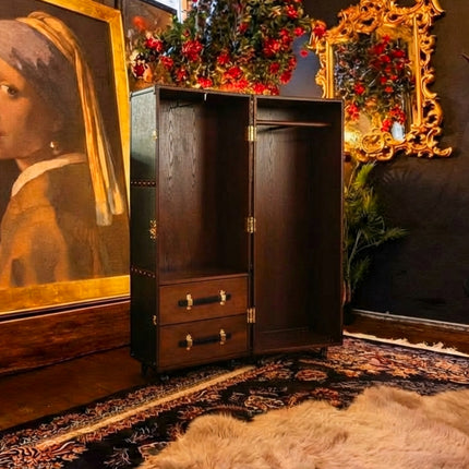 Claridge Trunk 2 Drawer Wardrobe in Black Leather