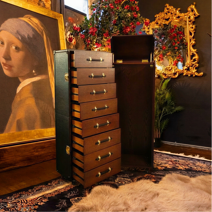 Claridge Trunk 8 Drawer Wardrobe in Black Leather