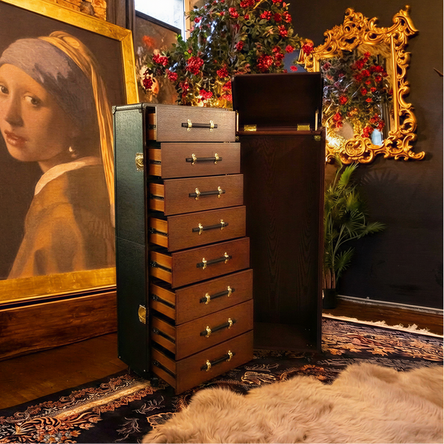 Claridge Trunk 8 Drawer Wardrobe in Black Leather
