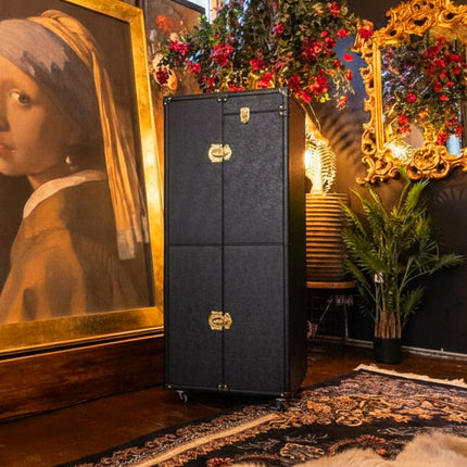 Claridge Trunk 8 Drawer Wardrobe in Black Leather