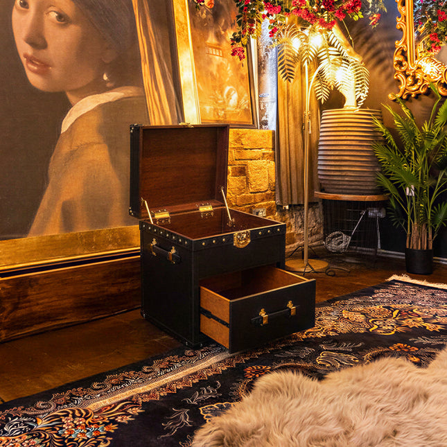 Claridge Trunk Bedside Table in Black Leather