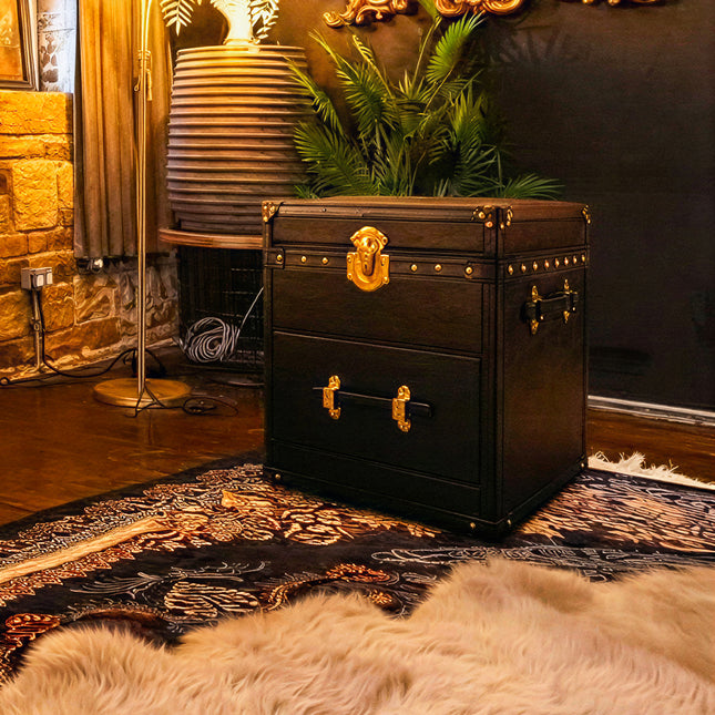 Claridge Trunk Bedside Table in Black Leather