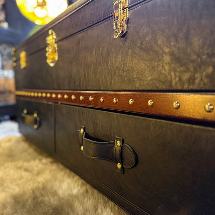Claridge Trunk Hall Bench On Casters in Black Leather - New