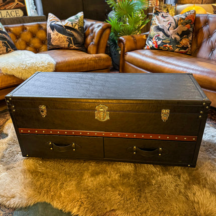 Claridge Trunk Hall Bench On Casters in Black Leather - New
