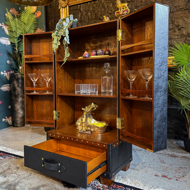 Claridge Sideboard Bar Trunk in Black Leather - Clearance