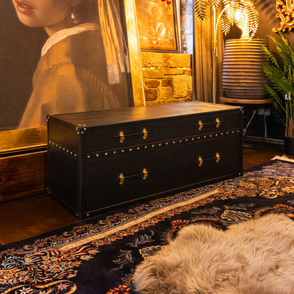 Claridge Trunk Coffee Table With Storage in Black Leather