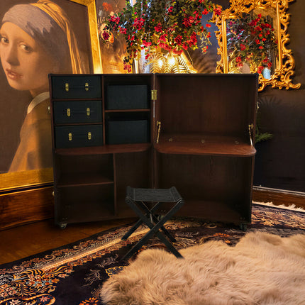 Claridge Trunk Computer Cabinet With Stool in Black Leather