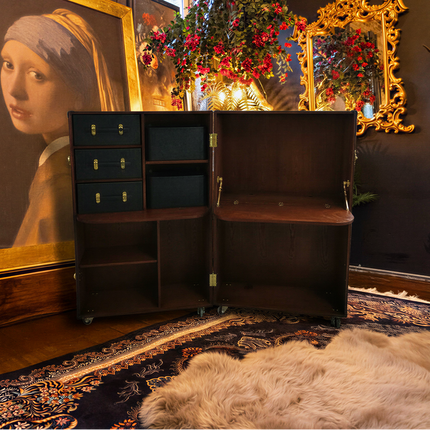 Claridge Trunk Computer Cabinet With Stool in Black Leather