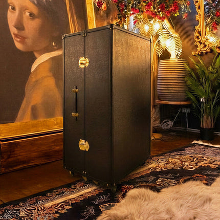 Claridge Trunk Computer Cabinet With Stool in Black Leather