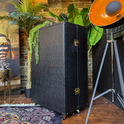 Claridge Trunk Computer Desk Cabinet in Black Leather - Clearance