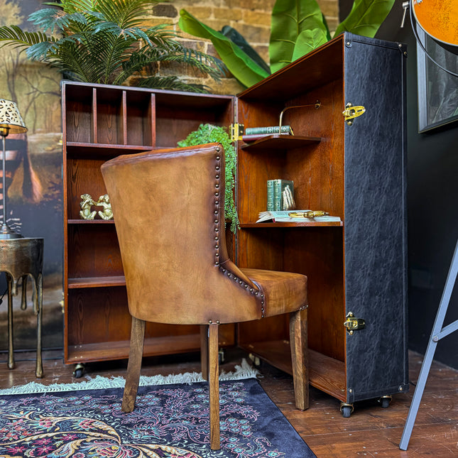 Claridge Trunk Computer Desk Cabinet in Black Leather - Clearance