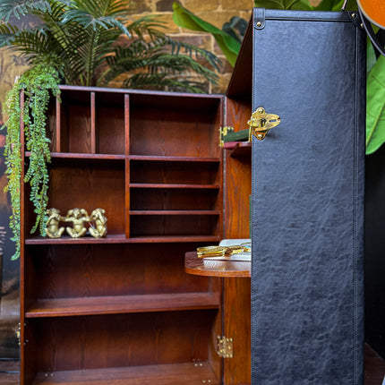 Claridge Trunk Computer Desk Cabinet in Black Leather - Clearance