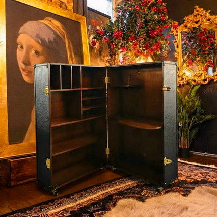 Claridge Trunk Computer Cabinet in Black Leather