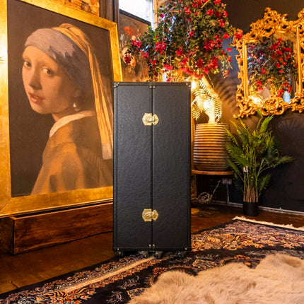 Claridge Trunk Computer Cabinet in Black Leather