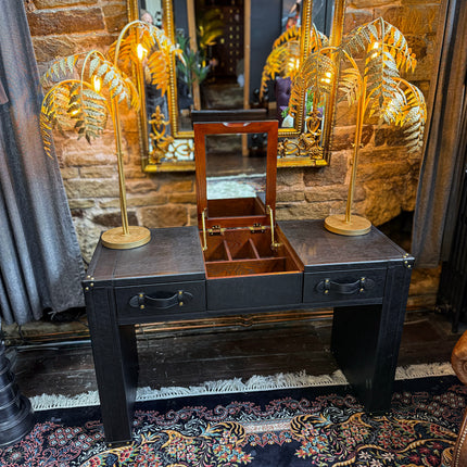 Claridge Trunk Dressing Table With Mirror in Black Leather - New
