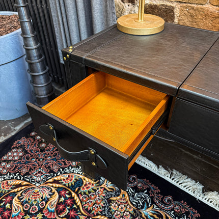 Claridge Trunk Dressing Table With Mirror in Black Leather - New