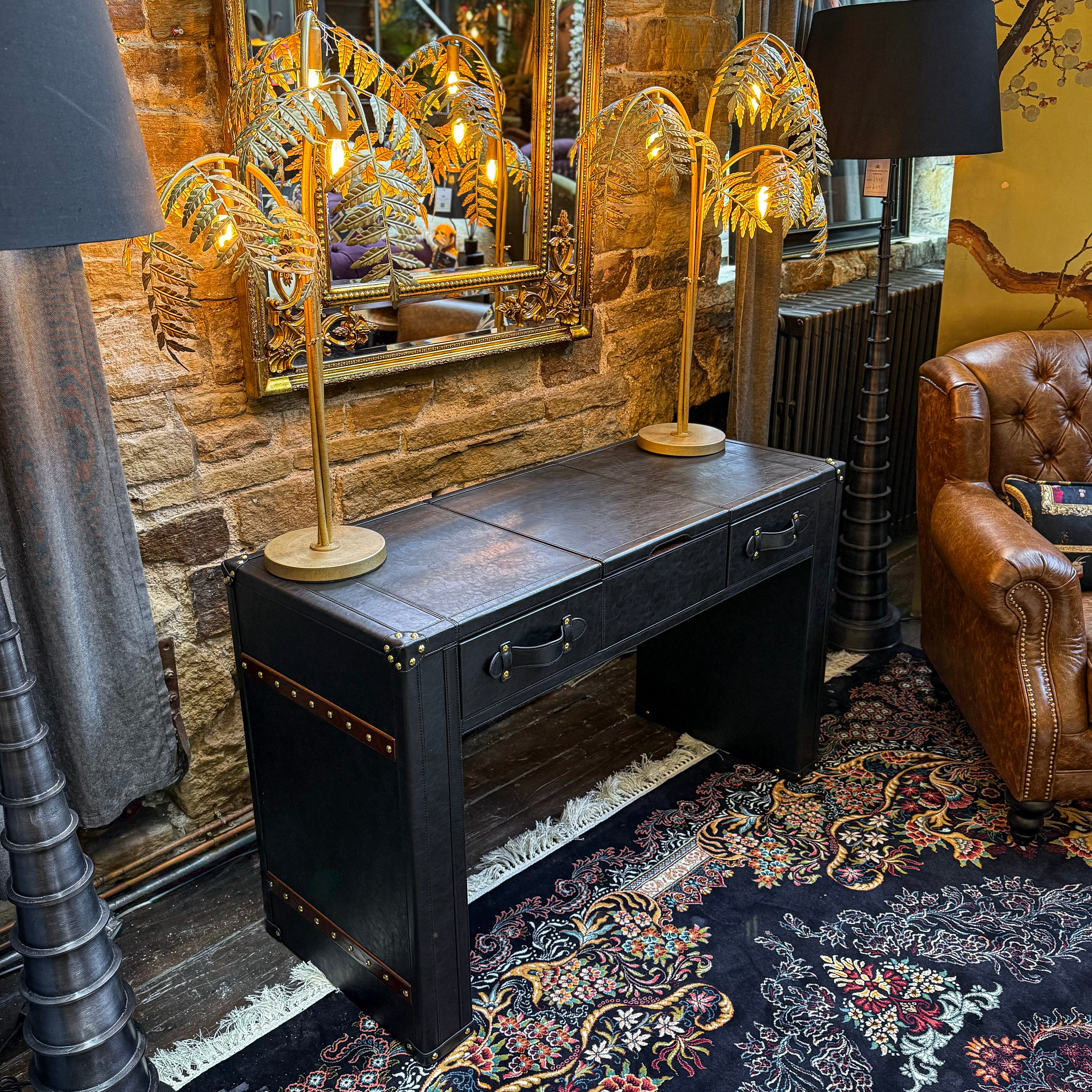 dressing table design black Claridge Trunk With Mirror in Leather CRYSTAL-EMBELLISHED DENIM MINI DRESS special-occasion-dresses lined design Colour:LEMON