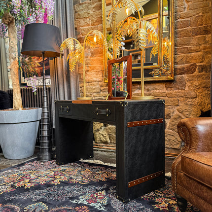 Claridge Trunk Dressing Table With Mirror in Black Leather - New