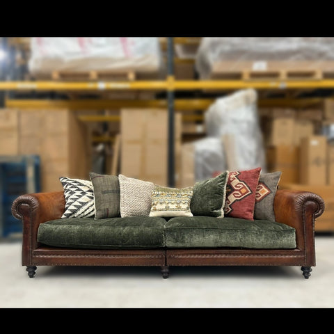 Constable Tetrad Grand 4 Seater Sofa in Coco Olive and Hand Antiqued Buffalo - Clearance