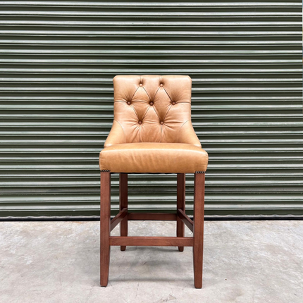 Oskar Bar Stool in Harris Tweed Grey & Tan Leather - Factory Seconds