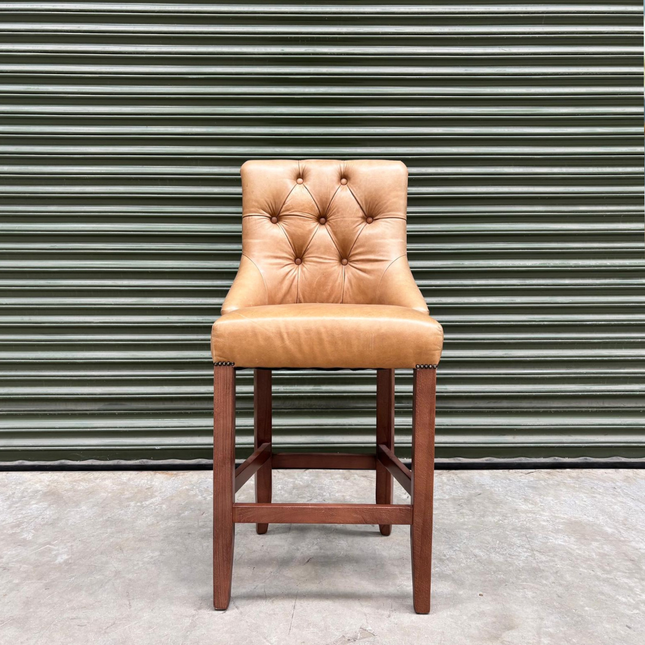 Oskar Bar Stool in Harris Tweed Grey & Tan Leather - Factory Seconds