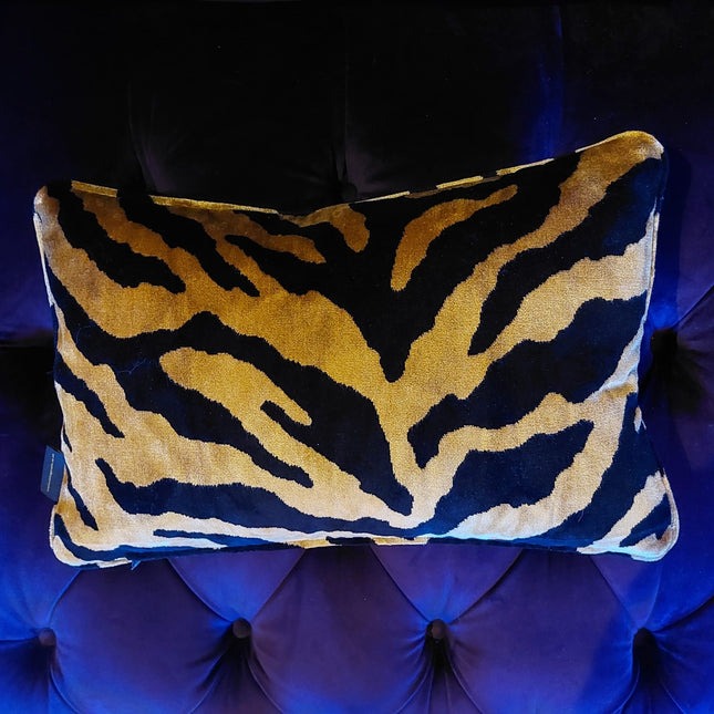 Cushion Bolster Limited Edition in Zebra Gold Velvet (55 x 33cm) Feather Filled