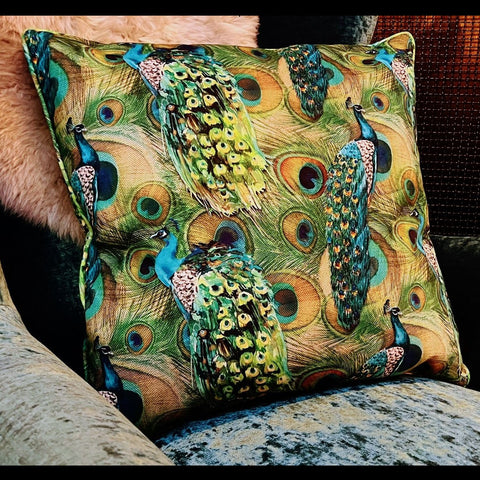 Cushion Limited Edition in Green Peacock Eyes Velvet (55 x 55cm) Feather Filled