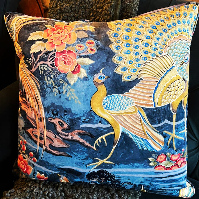 Cushion Limited Edition in Aqua Safari Peacock Velvet (55 x 55cm) Feather Filled