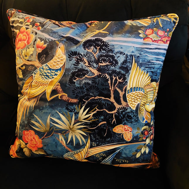 Cushion in Aqua Safari Peacock Velvet (55 x 55cm) Feather Filled