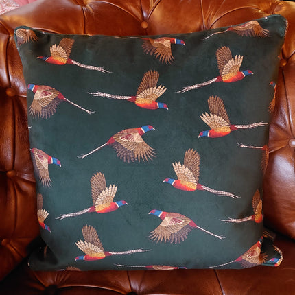 Cushion Limited Edition in Green Pheasant Velvet (55 x 55cm) Feather Filled - Clearance