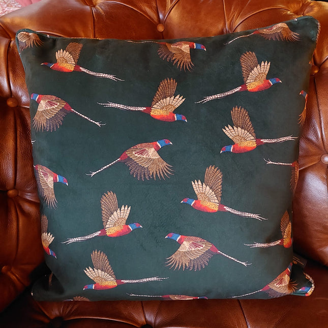 Cushion Limited Edition in Green Pheasant Velvet Feather Filled - Clearance