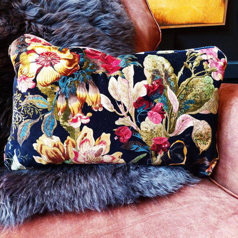 Cushion Small Bolster in Hepworth Midnight Floral (50 x 33cm) Feather Filled