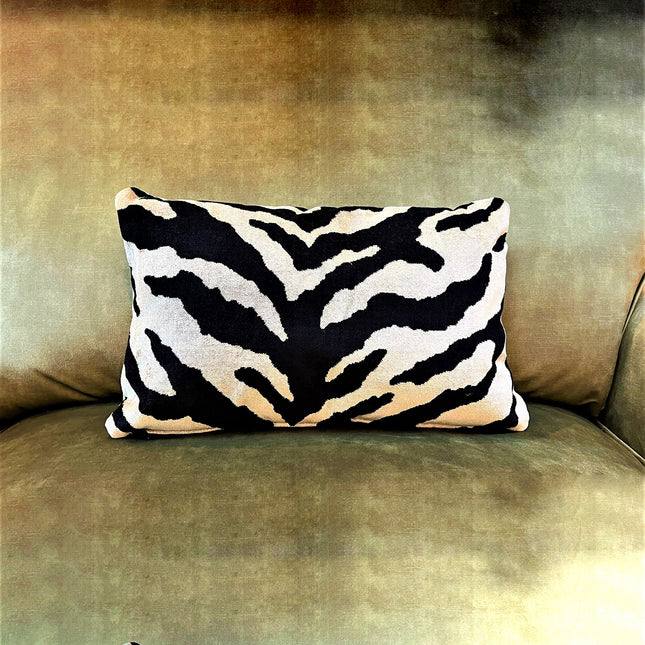 Cushion Small Bolster in Zebra Cream Velvet Feather Filled