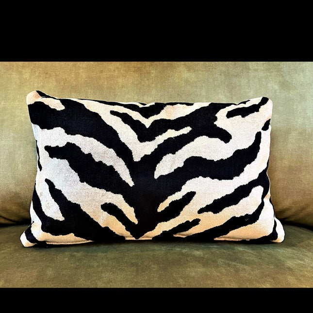 Cushion Small Bolster in Zebra Cream Velvet (50 x 33cm) Feather Filled