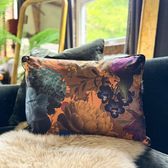 Cushion Bolster in Opal Flora Velvet (45 x 60cm) Feather Filled