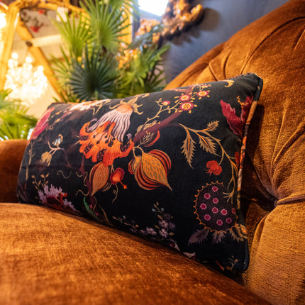 Cushion Bolster in Fantasia Floral Velvet Feather Filled - Small -Clearance