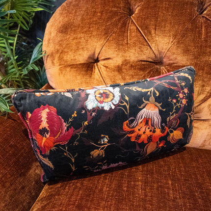 Cushion Bolster in Fantasia Floral Velvet Feather Filled - Small -Clearance