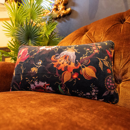 Cushion Bolster in Fantasia Floral Velvet Feather Filled - Small -Clearance