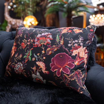 Cushion Bolster in Fantasia Floral Velvet Feather Filled - Large Clearance