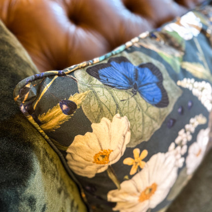 Cushion Bolster in Peacock Butterfly Teal Velvet Feather Filled - Large - Clearance