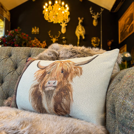 Cushion Highland Cow in Sand - Bolster